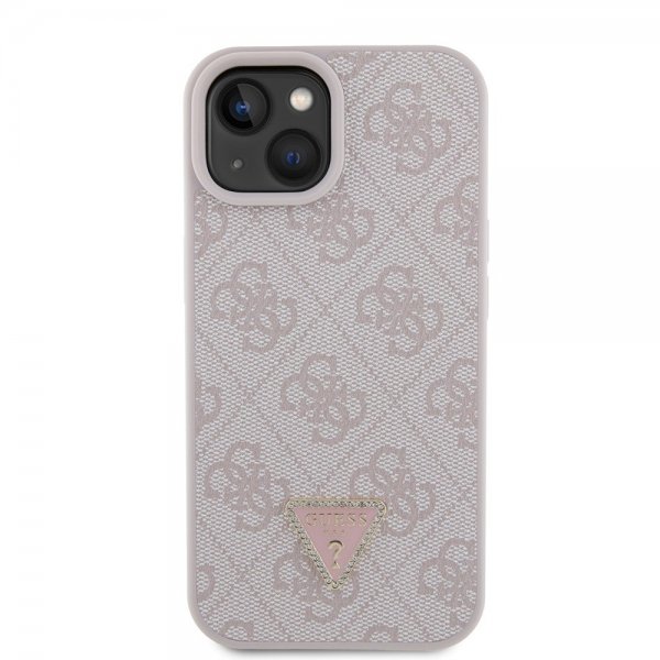 Guess iPhone 15 Cover 4G Metal Triangle Strass Rosa