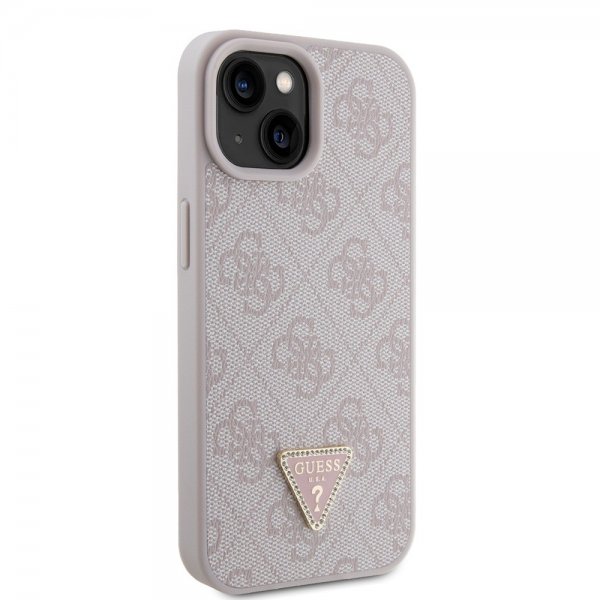 Guess iPhone 15 Cover 4G Metal Triangle Strass Rosa