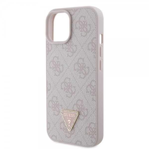 Guess iPhone 15 Cover 4G Metal Triangle Strass Rosa