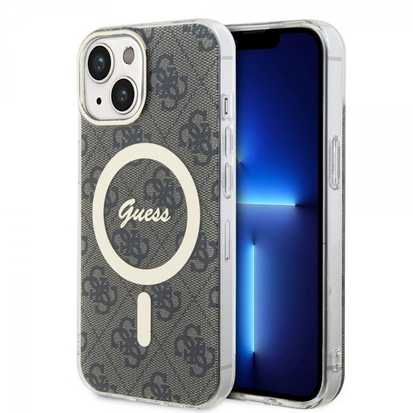Guess iPhone 15 Cover 4G Pattern MagSafe Brun