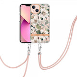 iPhone 15 Cover Blomstermønster med Strap Grøn Gardenia