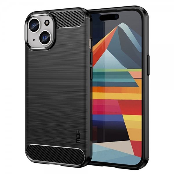 Mofi iPhone 15 Cover Børstet Kulfibertekstur Sort