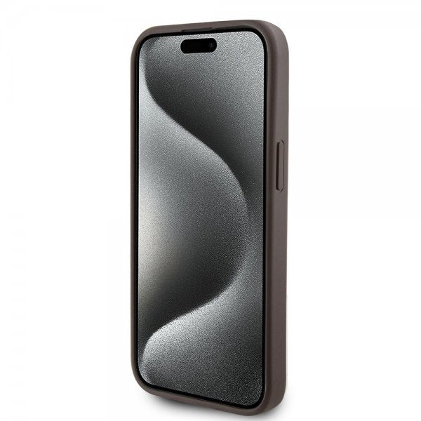 Guess iPhone 15 Cover Bottom Stripe MagSafe Brun