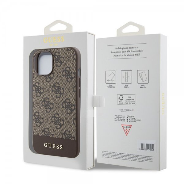 Guess iPhone 15 Cover Bottom Stripe MagSafe Brun