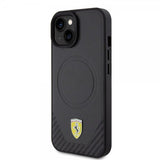 Ferrari iPhone 15 Cover Carbon PU Læder MagSafe Sort