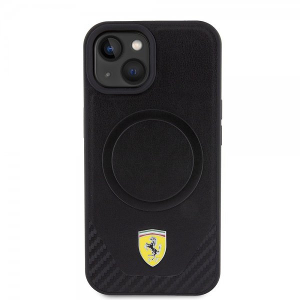 Ferrari iPhone 15 Cover Carbon PU Læder MagSafe Sort