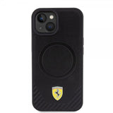 Ferrari iPhone 15 Cover Carbon PU Læder MagSafe Sort