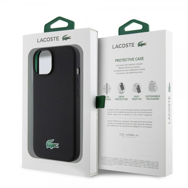 Lacoste iPhone 15 Cover Croc Logo MagSafe Sort