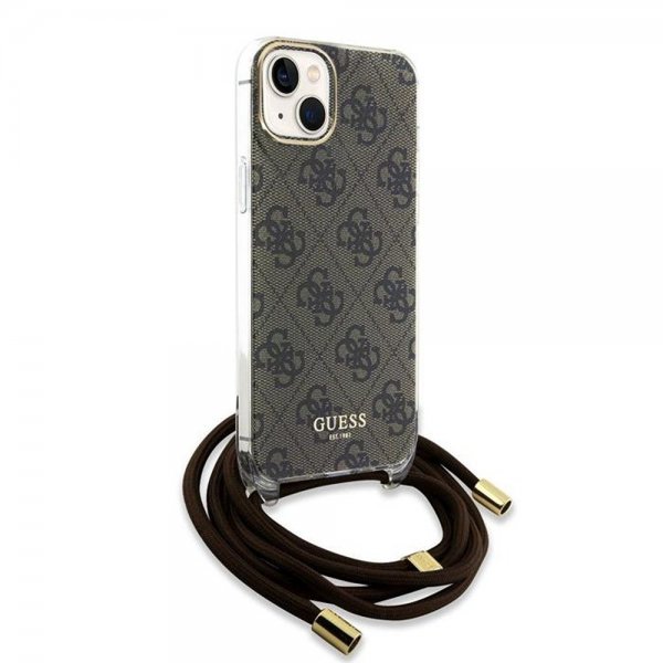 Guess iPhone 15 Cover Crossbody Cord Brun