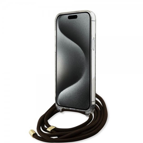 Guess iPhone 15 Cover Crossbody Cord Brun
