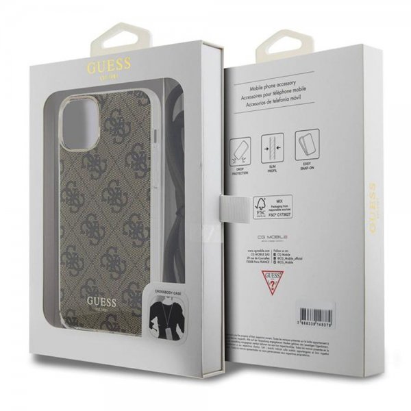 Guess iPhone 15 Cover Crossbody Cord Brun