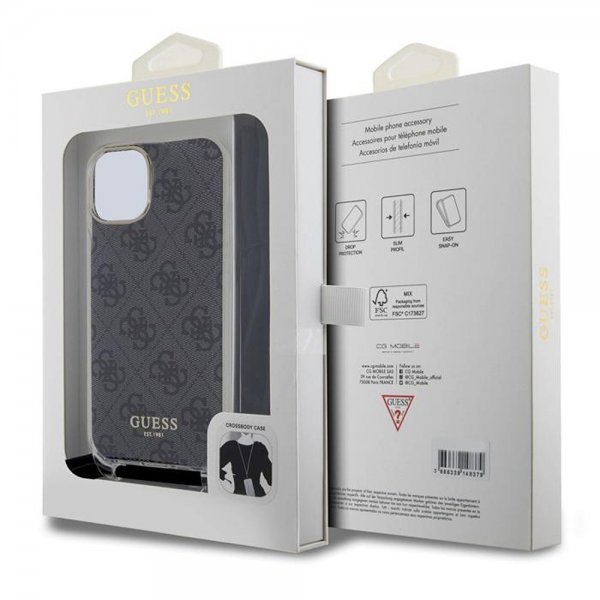 Guess iPhone 15 Cover Crossbody Cord Sort