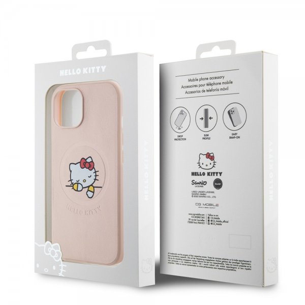 Hello Kitty iPhone 15 Cover Debossed Logo MagSafe Pink