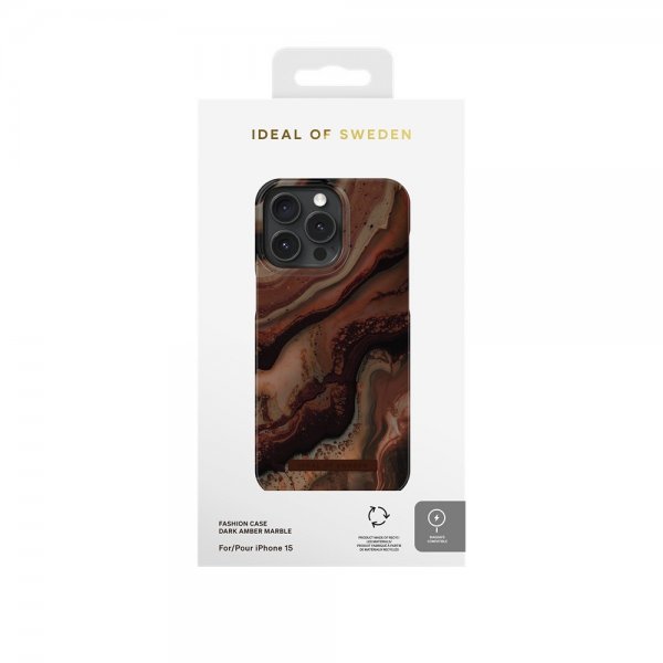 Ideal of Sweden iPhone 15 Cover Fashion Case MagSafe Dark Amber Marble