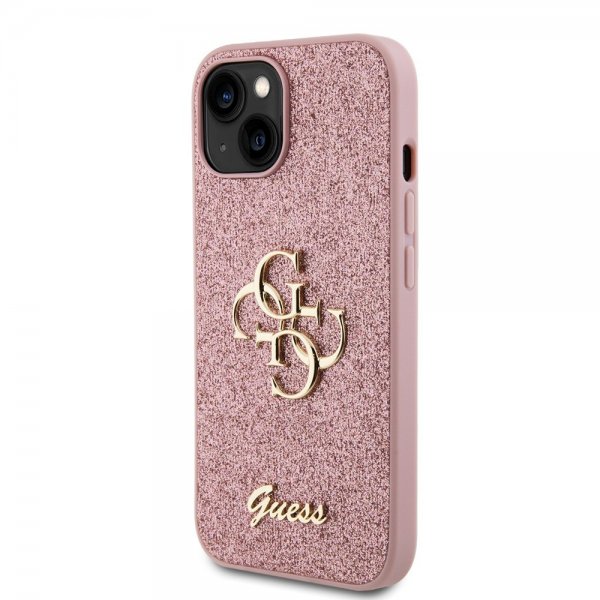 Guess iPhone 15 Cover Fixed Glitter Rosa