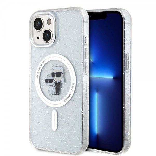 Karl Lagerfeld iPhone 15 Cover Karl & Choupette Glitter MagSafe Transparent