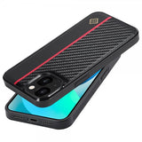 Lc.Imeeke iPhone 15 Cover Kulfibertekstur Rød Stribe Sort