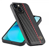 Lc.Imeeke iPhone 15 Cover Kulfibertekstur Rød Stribe Sort