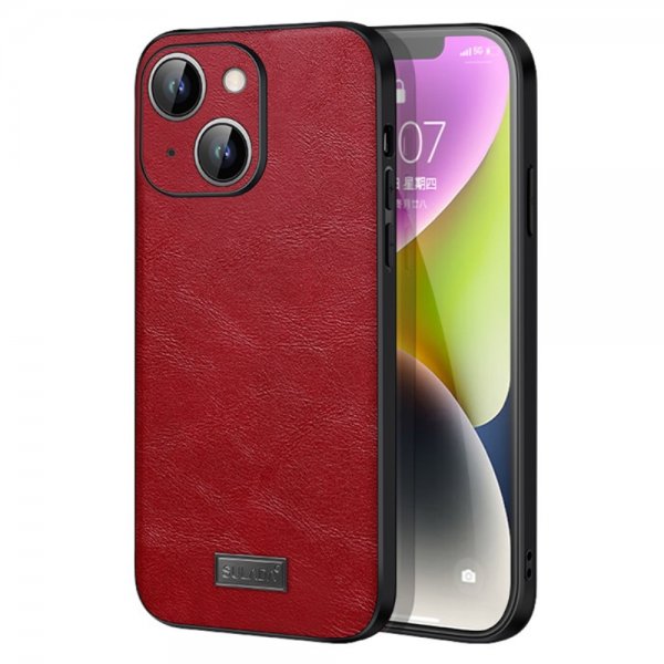 Sulada iPhone 15 Cover Lædertekstur Rød