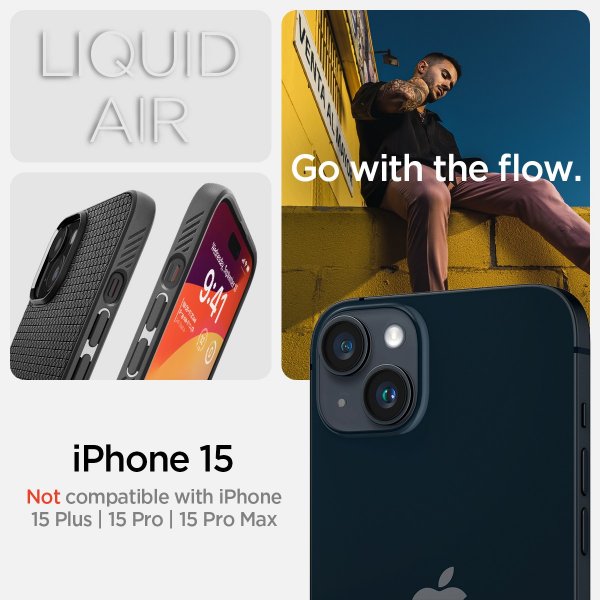 Spigen iPhone 15 Cover Liquid Air Mat Sort