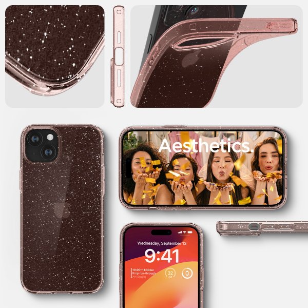Spigen iPhone 15 Cover Liquid Crystal Glitter Rose Quartz