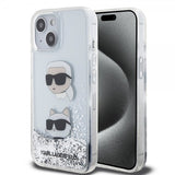 Karl Lagerfeld iPhone 15 Cover Liquid Glitter Karl & Choupette Silver