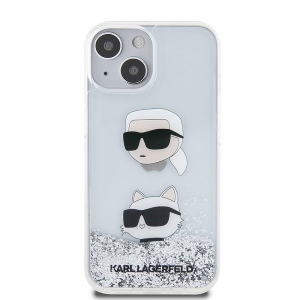 Karl Lagerfeld iPhone 15 Cover Liquid Glitter Karl & Choupette Silver
