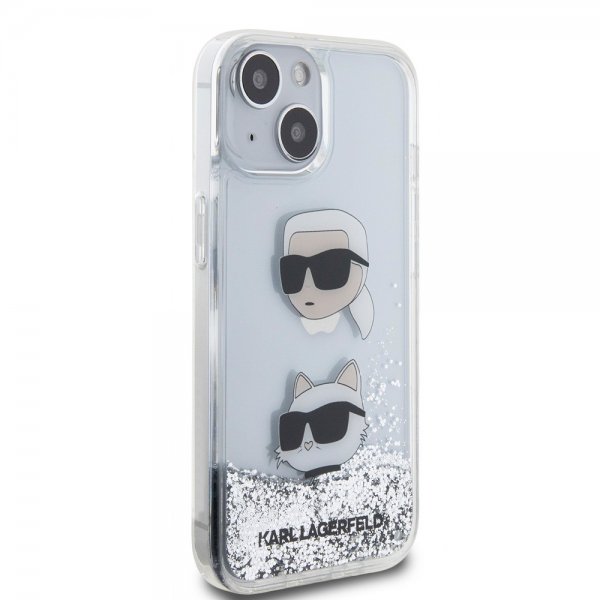 Karl Lagerfeld iPhone 15 Cover Liquid Glitter Karl & Choupette Silver
