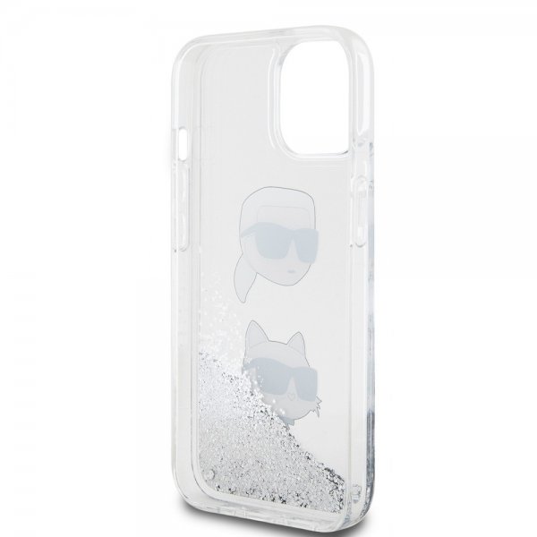 Karl Lagerfeld iPhone 15 Cover Liquid Glitter Karl & Choupette Silver