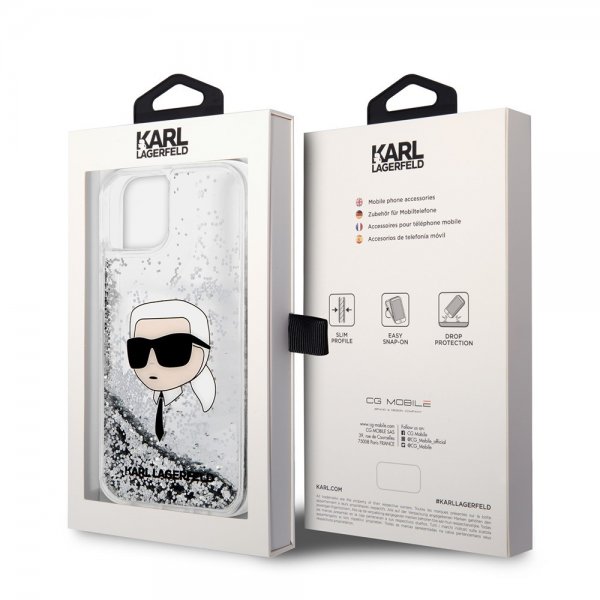 Karl Lagerfeld iPhone 15 Cover Liquid Glitter NFT Karl Silver