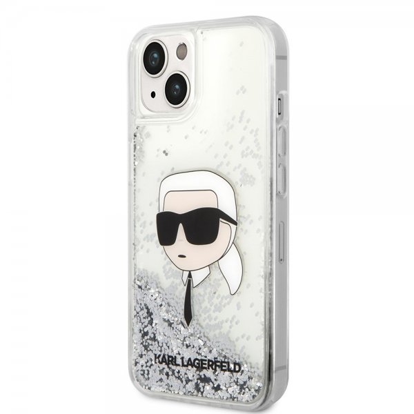 Karl Lagerfeld iPhone 15 Cover Liquid Glitter NFT Karl Silver