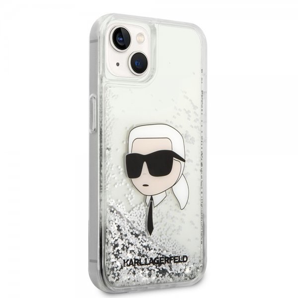 Karl Lagerfeld iPhone 15 Cover Liquid Glitter NFT Karl Silver
