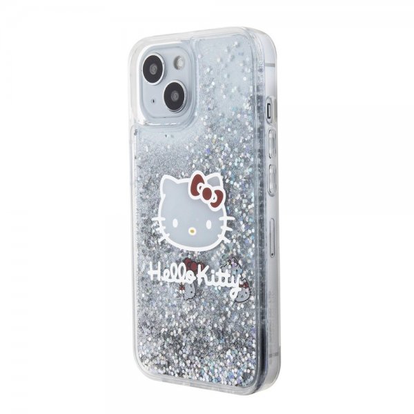 Hello Kitty iPhone 15 Cover Flydende Glitter Gennemsigtig