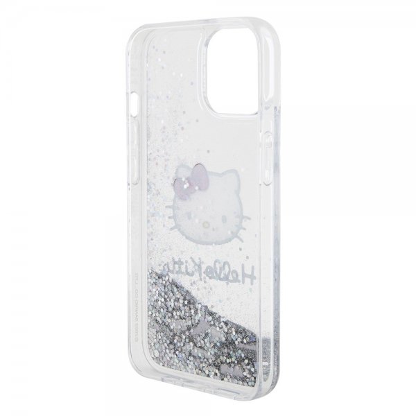 Hello Kitty iPhone 15 Cover Flydende Glitter Gennemsigtig