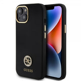 Guess iPhone 15 Cover Liquid Silicone Metal Logo Sort