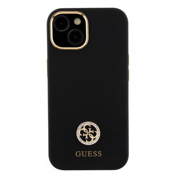 Guess iPhone 15 Cover Liquid Silicone Metal Logo Sort