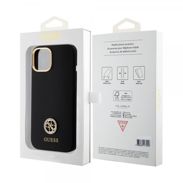 Guess iPhone 15 Cover Liquid Silicone Metal Logo Sort