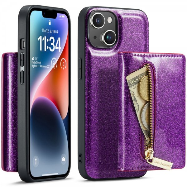 Dg.Ming iPhone 15 Cover M3 Series Aftagelig Kortholder Glitter Lilla