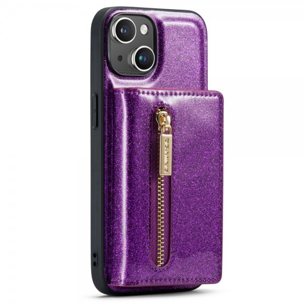 Dg.Ming iPhone 15 Cover M3 Series Aftagelig Kortholder Glitter Lilla