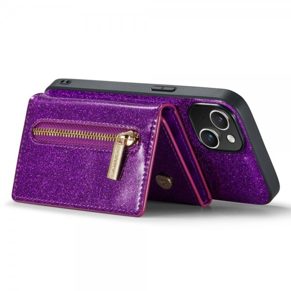 Dg.Ming iPhone 15 Cover M3 Series Aftagelig Kortholder Glitter Lilla