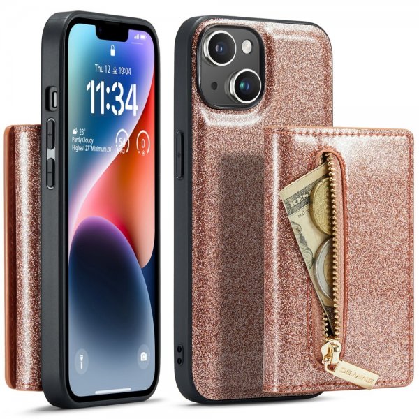 Dg.Ming iPhone 15 Cover M3 Series Aftagelig Kortholder Glitter Rosaguld