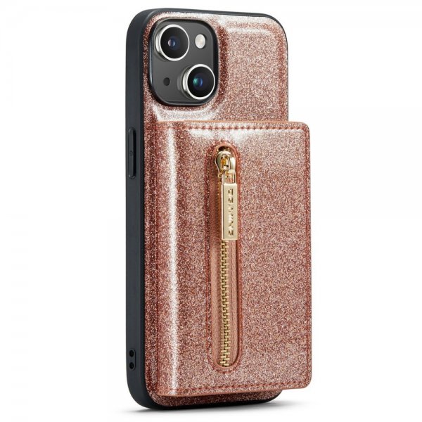 Dg.Ming iPhone 15 Cover M3 Series Aftagelig Kortholder Glitter Rosaguld