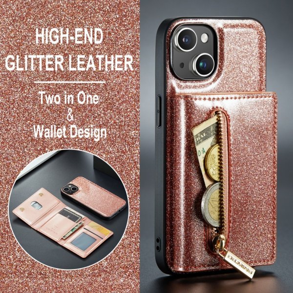 Dg.Ming iPhone 15 Cover M3 Series Aftagelig Kortholder Glitter Rosaguld