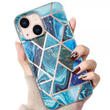 iPhone 15 Cover Marmormønster Blå Grøn