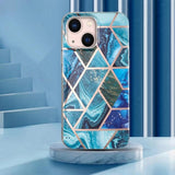 iPhone 15 Cover Marmormønster Blå Grøn