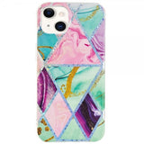 iPhone 15 Cover Marmormønster Grøn Lilla