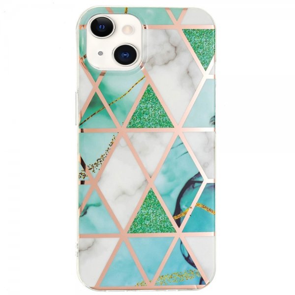 iPhone 15 Cover Marmormønster Grøn Hvid