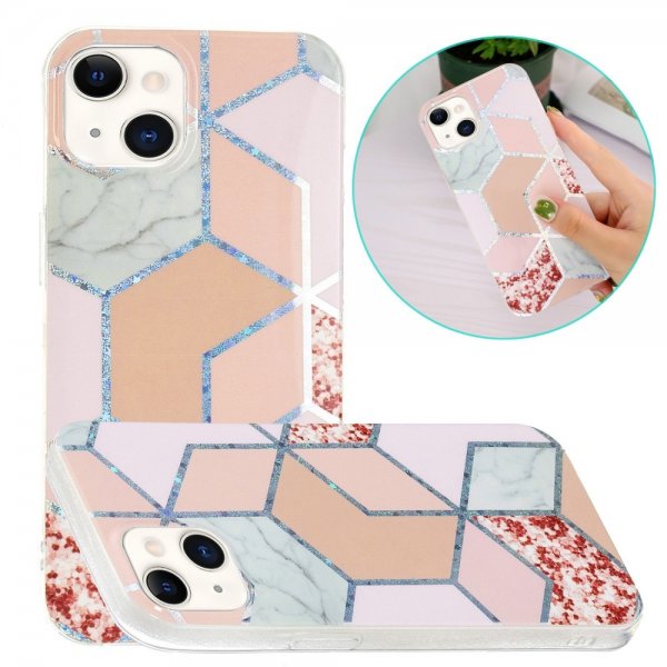 iPhone 15 Cover Marmormønster Rød Rosa