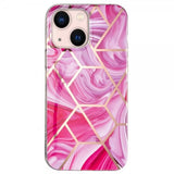 iPhone 15 Cover Marmormønster Rosa Rød