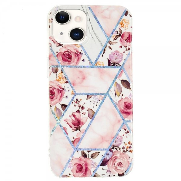 iPhone 15 Cover Marmormønster Roser Pink